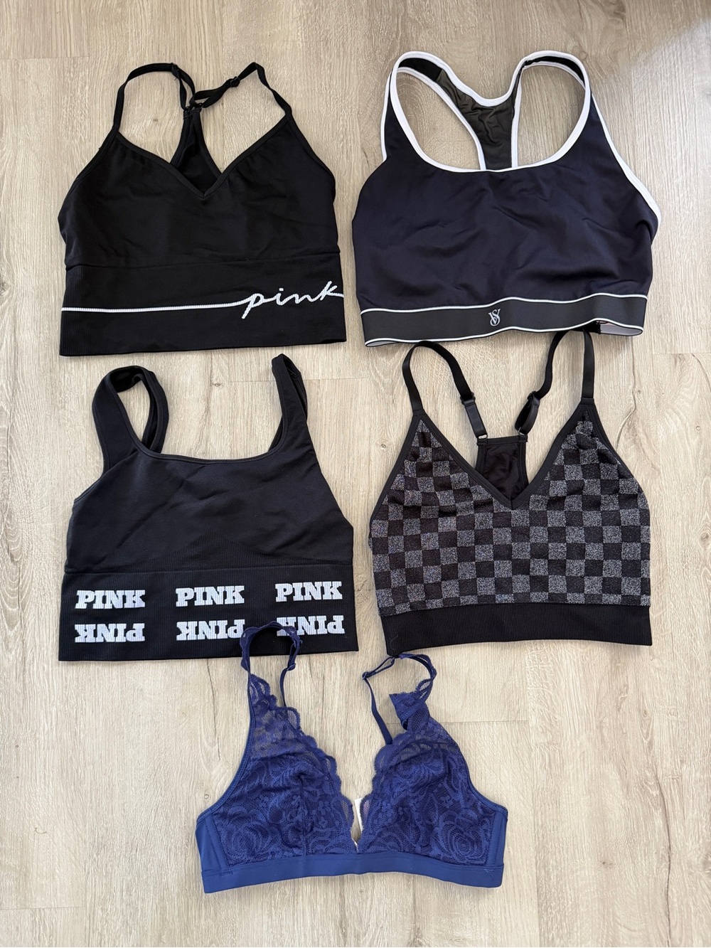 PINK Victoria's Secret Black & Navy Mixed Bralette Bundle Small